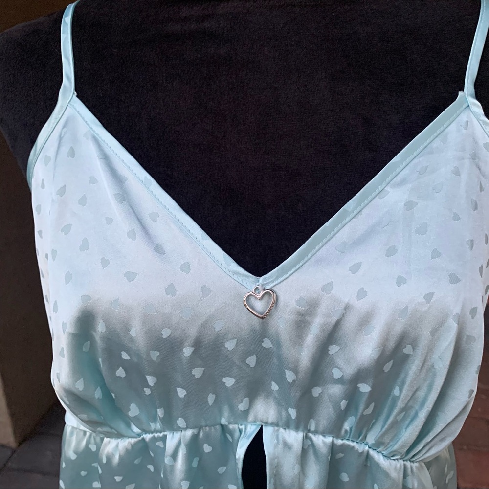 Baby Blue Babydoll Heart Print Satin Camisole Top - Picture 2 of 5